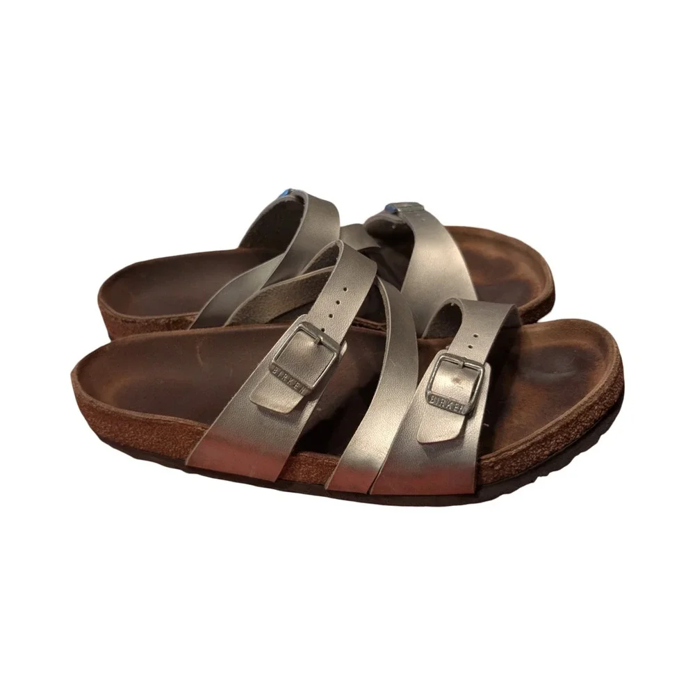 Birkenstock Salina Silver Metallic Strappy Cork Footbed Sandals Mens 42 L11 M9‎
